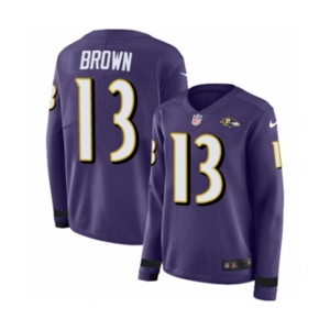 Women Nike Baltimore Ravens #13 John Brown Limited Purple Therma Long Sleeve NFL Jersey