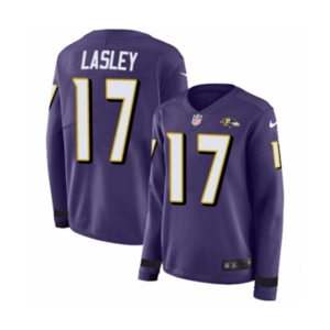 Women Nike Baltimore Ravens #17 Jordan Lasley Limited Purple Therma Long Sleeve NFL Jersey