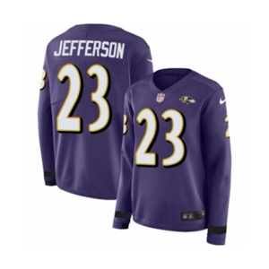 Women Nike Baltimore Ravens #23 Tony Jefferson Limited Purple Therma Long Sleeve NFL Jersey