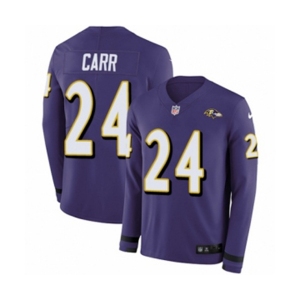 Women Nike Baltimore Ravens #24 Brandon Carr Limited Purple Therma Long Sleeve NFL Jersey