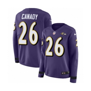 Women Nike Baltimore Ravens #26 Maurice Canady Limited Purple Therma Long Sleeve NFL Jersey