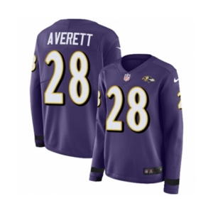 Women Nike Baltimore Ravens #28 Anthony Averett Limited Purple Therma Long Sleeve NFL Jersey