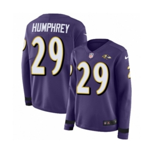 Women Nike Baltimore Ravens #29 Marlon Humphrey Limited Purple Therma Long Sleeve NFL Jersey