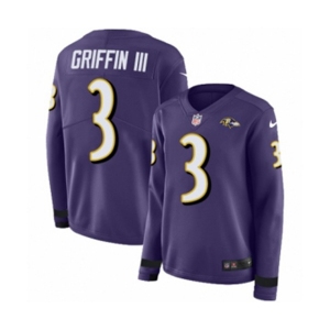 Women Nike Baltimore Ravens #3 Robert Griffin III Limited Purple Therma Long Sleeve NFL Jersey