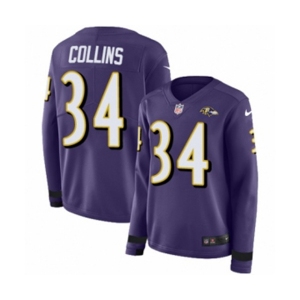 Women Nike Baltimore Ravens #34 Alex Collins Limited Purple Therma Long Sleeve NFL Jersey