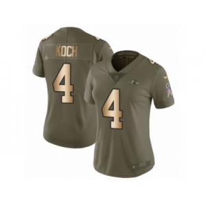 Women Nike Baltimore Ravens #4 Sam Koch Limited Olive Gold Salute to Service NFL Jersey