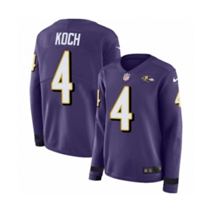 Women Nike Baltimore Ravens #4 Sam Koch Limited Purple Therma Long Sleeve NFL Jersey