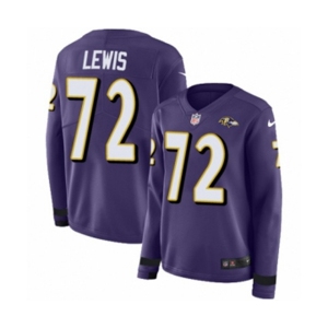 Women Nike Baltimore Ravens #72 Alex Lewis Limited Purple Therma Long Sleeve NFL Jersey