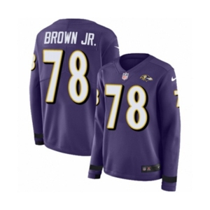 Women Nike Baltimore Ravens #78 Orlando Brown Jr. Limited Purple Therma Long Sleeve NFL Jersey