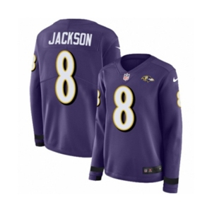 Women Nike Baltimore Ravens #8 Lamar Jackson Limited Purple Therma Long Sleeve NFL Jersey