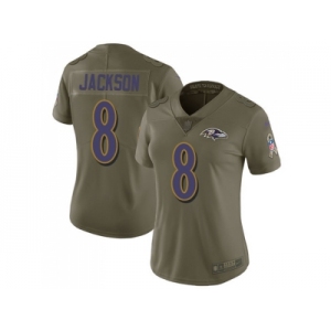 Women Nike Baltimore Ravens #8 Lamar Jackson Olive Stitched NFL Limited 2017 Salute to Service Jersey