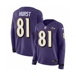 Women Nike Baltimore Ravens #81 Hayden Hurst Limited Purple Therma Long Sleeve NFL Jersey