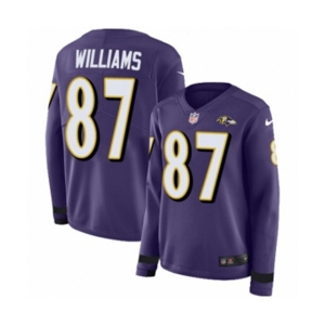 Women Nike Baltimore Ravens #87 Maxx Williams Limited Purple Therma Long Sleeve NFL Jersey