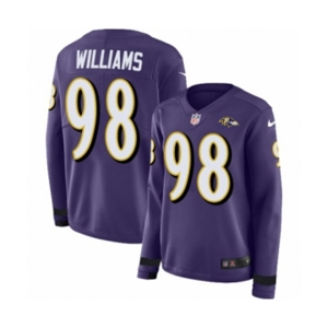 Women Nike Baltimore Ravens #98 Brandon Williams Limited Purple Therma Long Sleeve NFL Jersey