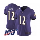 Women's Baltimore Ravens #12 Jaleel Scott Purple Team Color Vapor Untouchable Limited Player 100th Season Football Jersey