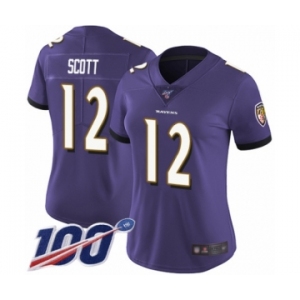 Women's Baltimore Ravens #12 Jaleel Scott Purple Team Color Vapor Untouchable Limited Player 100th Season Football Jersey