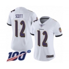 Women's Baltimore Ravens #12 Jaleel Scott White Vapor Untouchable Limited Player 100th Season Football Jersey