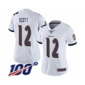 Women's Baltimore Ravens #12 Jaleel Scott White Vapor Untouchable Limited Player 100th Season Football Jersey