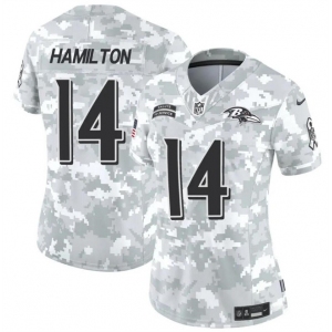 Women's Baltimore Ravens #14 Kyle Hamilton 2024 F.U.S.E Arctic Camo Salute To Service Limited Stitched Football Jersey