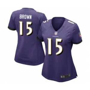 Women's Baltimore Ravens #15 Marquise Brown Game Purple Team Color Football Jersey