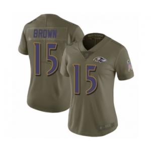 Women's Baltimore Ravens #15 Marquise Brown Limited Olive 2017 Salute to Service Football Jersey