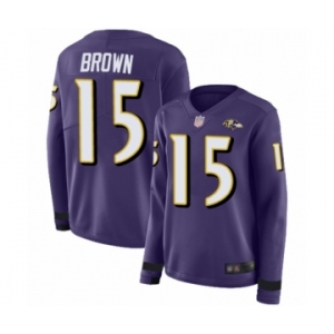 Women's Baltimore Ravens #15 Marquise Brown Limited Purple Therma Long Sleeve Football Jersey