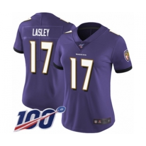 Women's Baltimore Ravens #17 Jordan Lasley Purple Team Color Vapor Untouchable Limited Player 100th Season Football Jersey