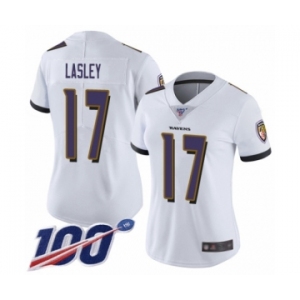 Women's Baltimore Ravens #17 Jordan Lasley White Vapor Untouchable Limited Player 100th Season Football Jersey