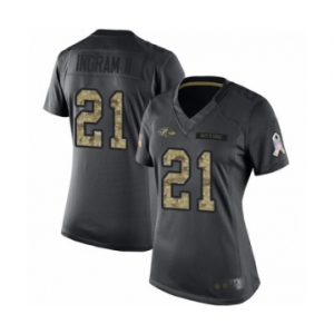 Women's Baltimore Ravens #21 Mark Ingram II Limited Black 2016 Salute to Service Football Jersey