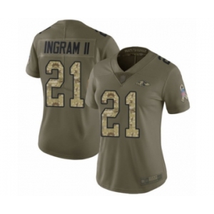 Women's Baltimore Ravens #21 Mark Ingram II Limited Olive Camo Salute to Service Football Jersey