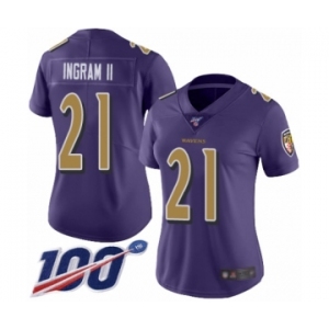 Women's Baltimore Ravens #21 Mark Ingram II Limited Purple Rush Vapor Untouchable 100th Season Football Jersey