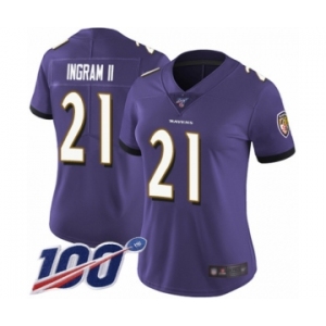 Women's Baltimore Ravens #21 Mark Ingram II Purple Team Color Vapor Untouchable Limited Player 100th Season Football Jersey