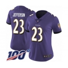 Women's Baltimore Ravens #23 Tony Jefferson Purple Team Color Vapor Untouchable Limited Player 100th Season Football Jersey