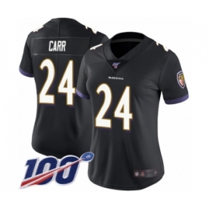 Women's Baltimore Ravens #24 Brandon Carr Black Alternate Vapor Untouchable Limited Player 100th Season Football Jersey
