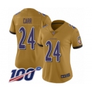 Women's Baltimore Ravens #24 Brandon Carr Limited Gold Inverted Legend 100th Season Football Jersey