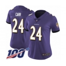 Women's Baltimore Ravens #24 Brandon Carr Purple Team Color Vapor Untouchable Limited Player 100th Season Football Jersey