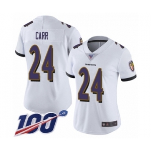 Women's Baltimore Ravens #24 Brandon Carr White Vapor Untouchable Limited Player 100th Season Football Jersey