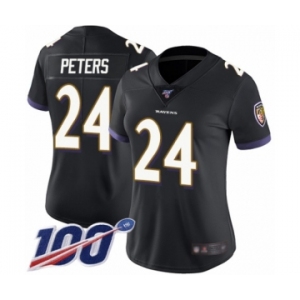 Women's Baltimore Ravens #24 Marcus Peters Black Alternate Vapor Untouchable Limited Player 100th Season Football Jersey