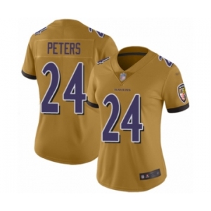 Women's Baltimore Ravens #24 Marcus Peters Limited Gold Inverted Legend Football Jersey