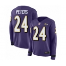 Women's Baltimore Ravens #24 Marcus Peters Limited Purple Therma Long Sleeve Football Jersey