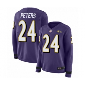 Women's Baltimore Ravens #24 Marcus Peters Limited Purple Therma Long Sleeve Football Jersey