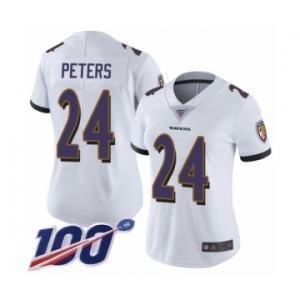 Women's Baltimore Ravens #24 Marcus Peters White Vapor Untouchable Limited Player 100th Season Football Jersey