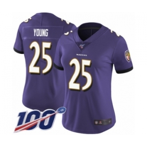 Women's Baltimore Ravens #25 Tavon Young Purple Team Color Vapor Untouchable Limited Player 100th Season Football Jersey