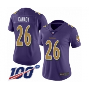 Women's Baltimore Ravens #26 Maurice Canady Limited Purple Rush Vapor Untouchable 100th Season Football Jersey