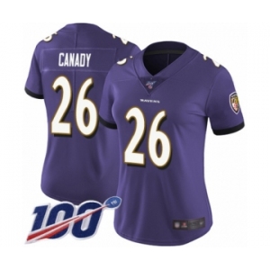 Women's Baltimore Ravens #26 Maurice Canady Purple Team Color Vapor Untouchable Limited Player 100th Season Football Jersey