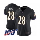 Women's Baltimore Ravens #28 Justin Bethel Black Alternate Vapor Untouchable Limited Player 100th Season Football Jersey