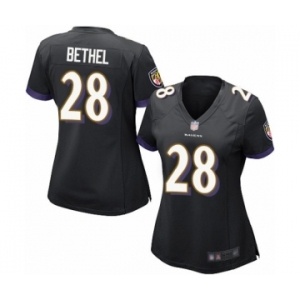 Women's Baltimore Ravens #28 Justin Bethel Game Black Alternate Football Jersey