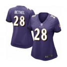 Women's Baltimore Ravens #28 Justin Bethel Game Purple Team Color Football Jersey