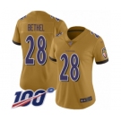 Women's Baltimore Ravens #28 Justin Bethel Limited Gold Inverted Legend 100th Season Football Jersey