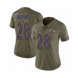 Women's Baltimore Ravens #28 Justin Bethel Limited Olive 2017 Salute to Service Football Jersey